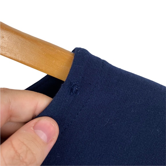 Loft Navy 3/4 Sleeve Black Lace Hem Knit Stretchy Blouse S Blue - Picture 8 of 10